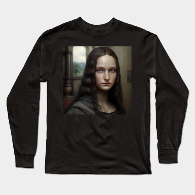 Mona Lisa Medieval Teen Portrait Long Sleeve T-Shirt by unrealartwork